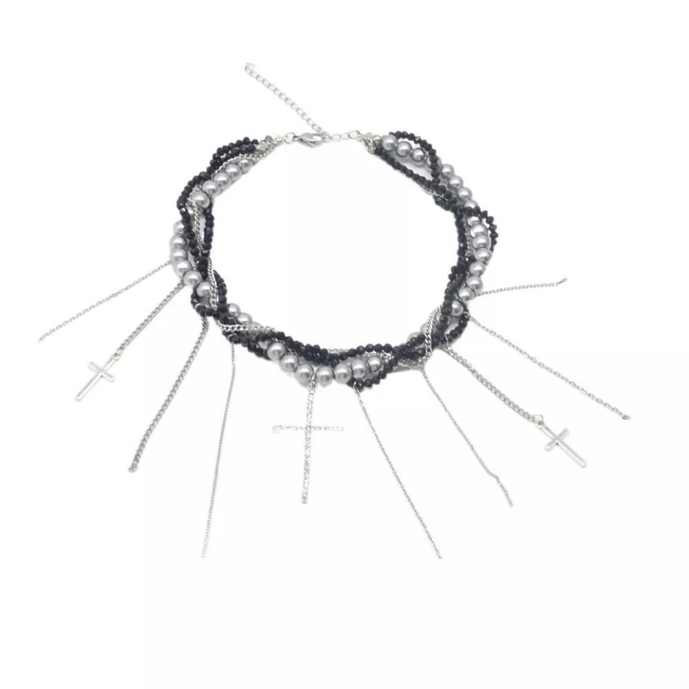 Spice Girl Women's Choker Sweet Cool Cross Pendant Necklace New Pearl Necklace