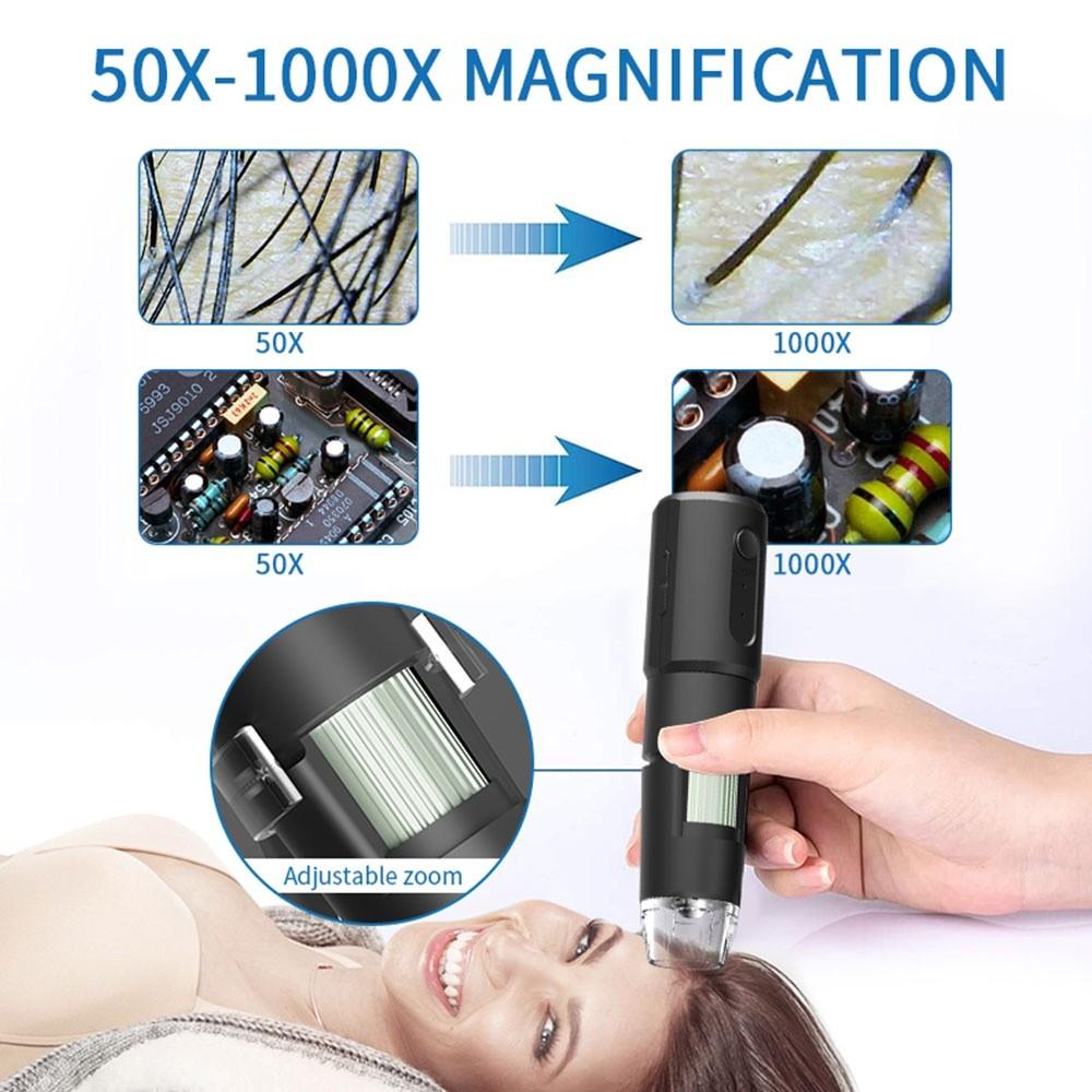 1000X 8 LED Analyzer Wireless Portable Zoom Microscope HD Magnifier Digital Video Camera Skin Detector