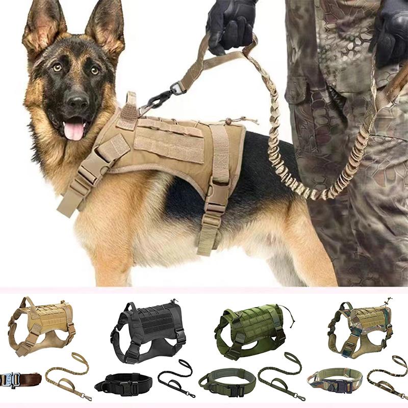 Large Dog Collar Dog Harness And Leash Set Pet Training Vest Tactical German Shepherd K9 Harnesses For All Sizes Dogs