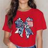 USA Flag Coquette Bow Design Woman T-shirts July 4th Crew Neck Summer Clothes Men 4th of July Coquette Bow Shirts and Blouses