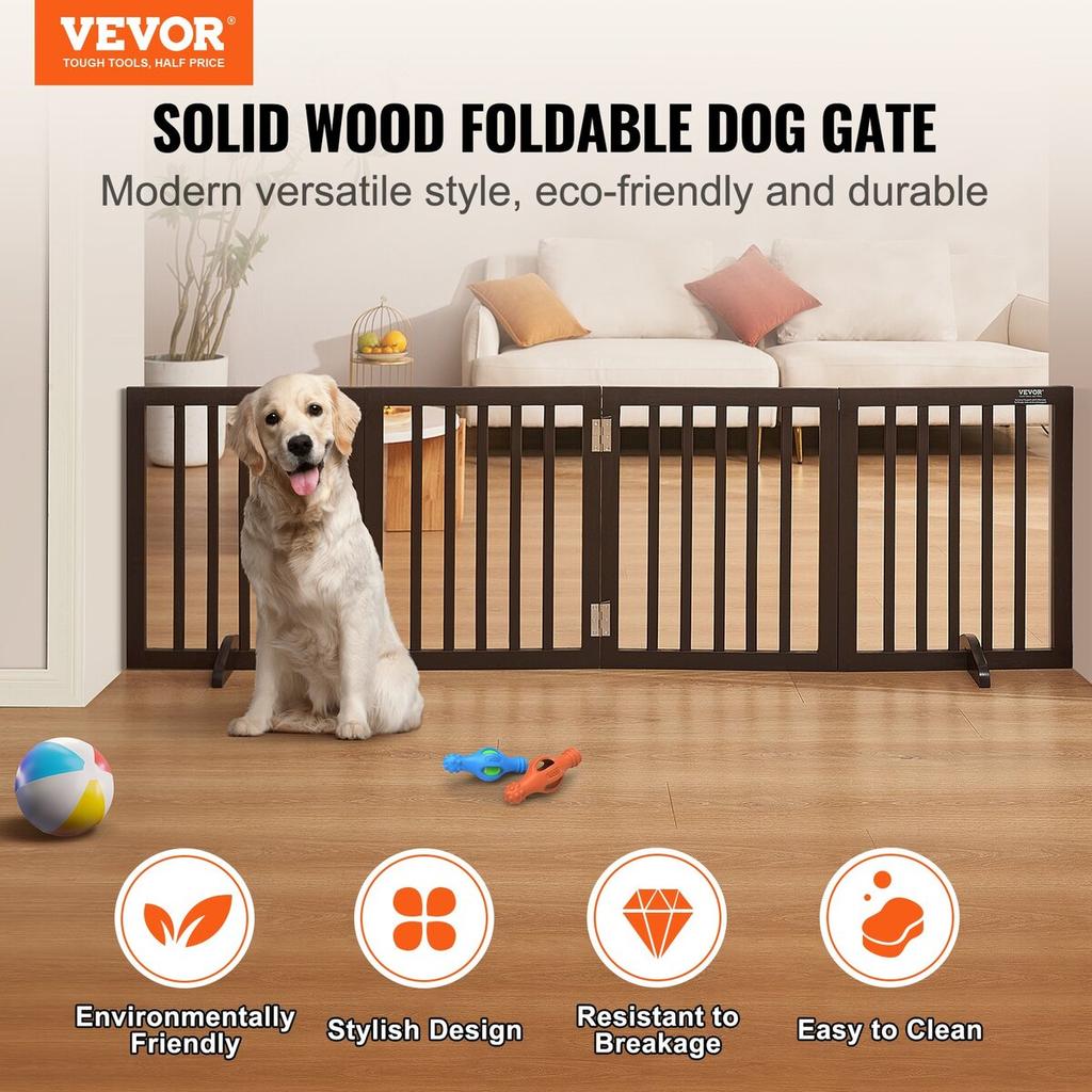 Free Standing Dog Gate, 24" H x 80.3" W Freestanding Pet Gate, 4 Panels Foldable Dog Gate for Wide and Narrow Passageways, Expandable Dog Barrier with