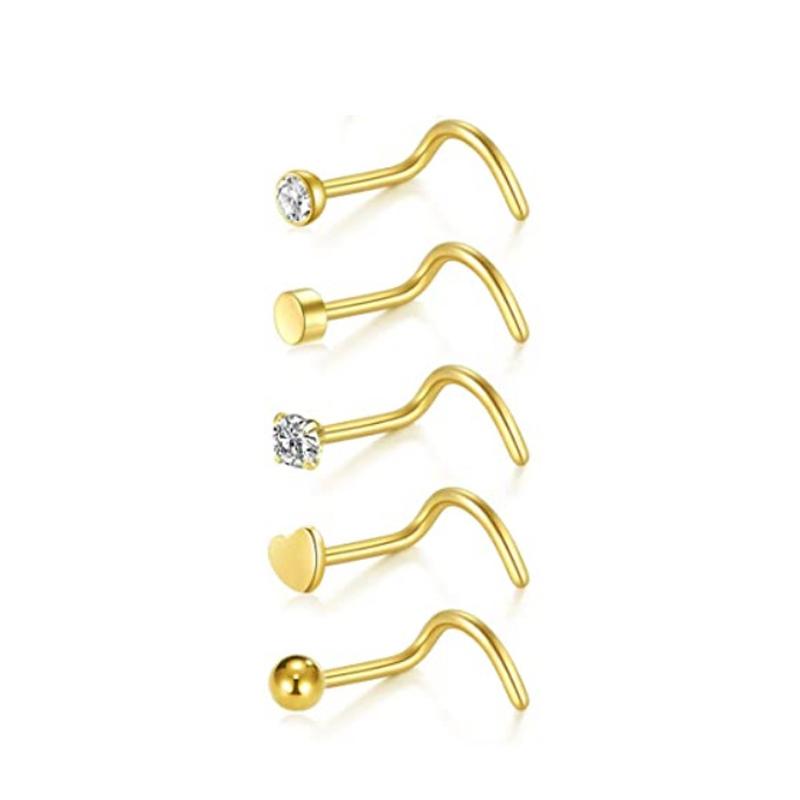 Хороший Горячий Набор Нострил из Нержавеющей Стали Новая Мода Пирсинг Носа Ювелирные Изделия Набор 5 Шт./21 Шт. Квадратный Круглый Сердце