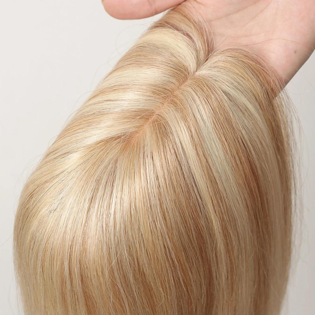 HAIRCUBE 12-дюймовые женские топперы из натуральных волос, золотисто-русые мелированные волосы для женщин, шелковая основа для выпадения волос, зажим в топперах, плотность 150%