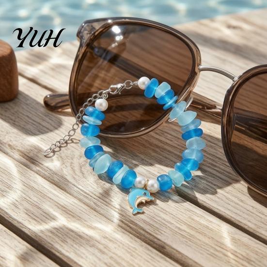 Natural Beach Glass Wristband Sea Blessing Bracelet Handmade Animal Charm Adjustable Ocean Turtle Hummingbird Jewelry Inspired Bracelets Inspirational