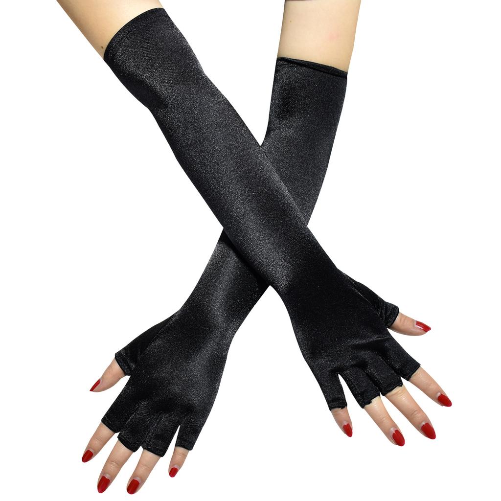 Long Polyamide Satin Color Butyl Half Finger Gloves for Women Retro Party Dance Sexy Dress Dress Gloves