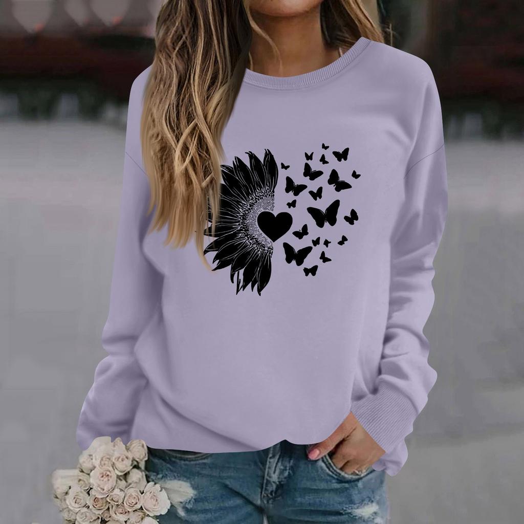 Женская модная повседневная толстовка с длинным рукавом и круглым вырезом с принтом