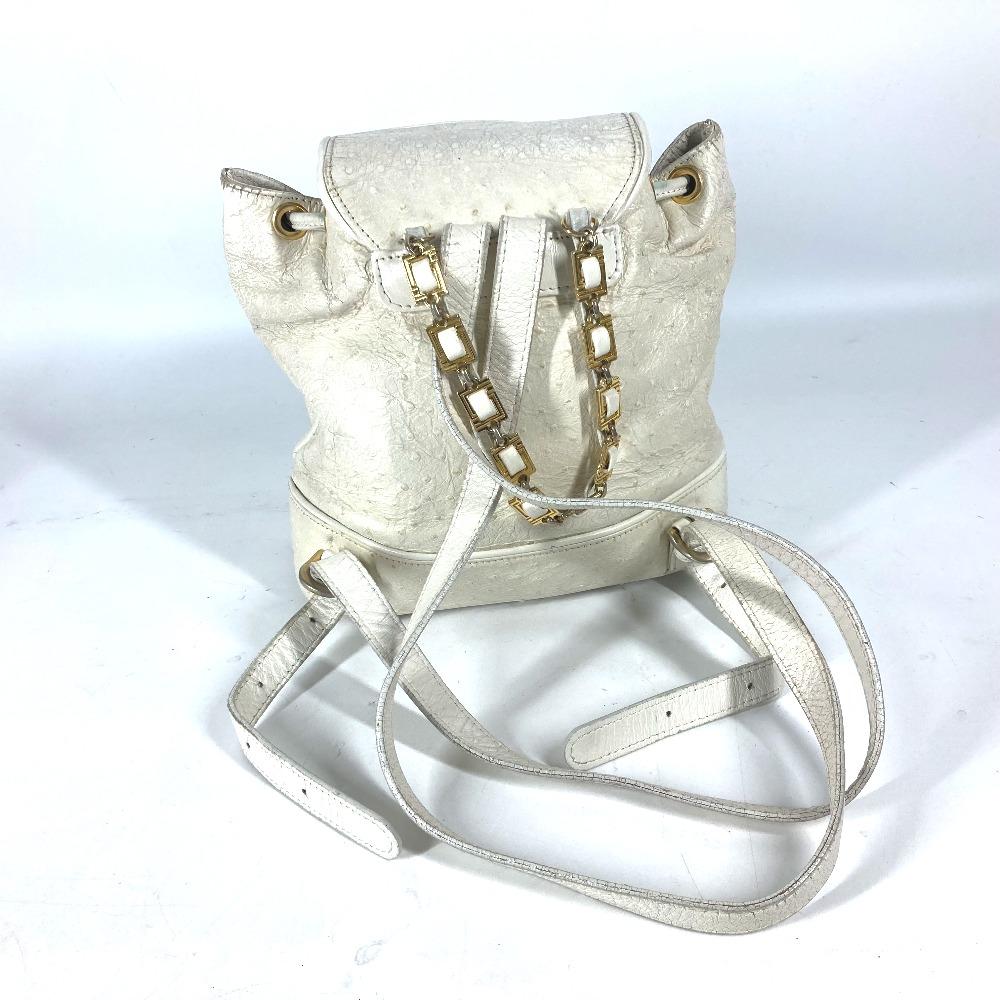 VERSACE vintage Sunburst Backpack Bag Chain Backpack Embossed Leather Ivory/Gold