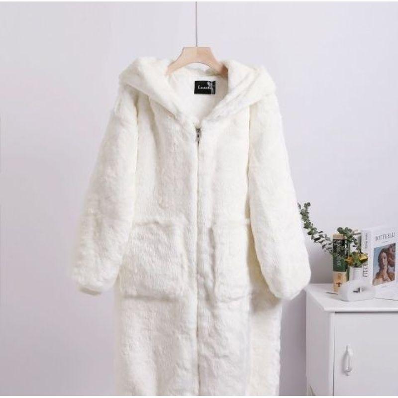 Осеннее и зимнее искусственное меховое утолщенное длинное пальто с капюшоном, экологически чистое пальто