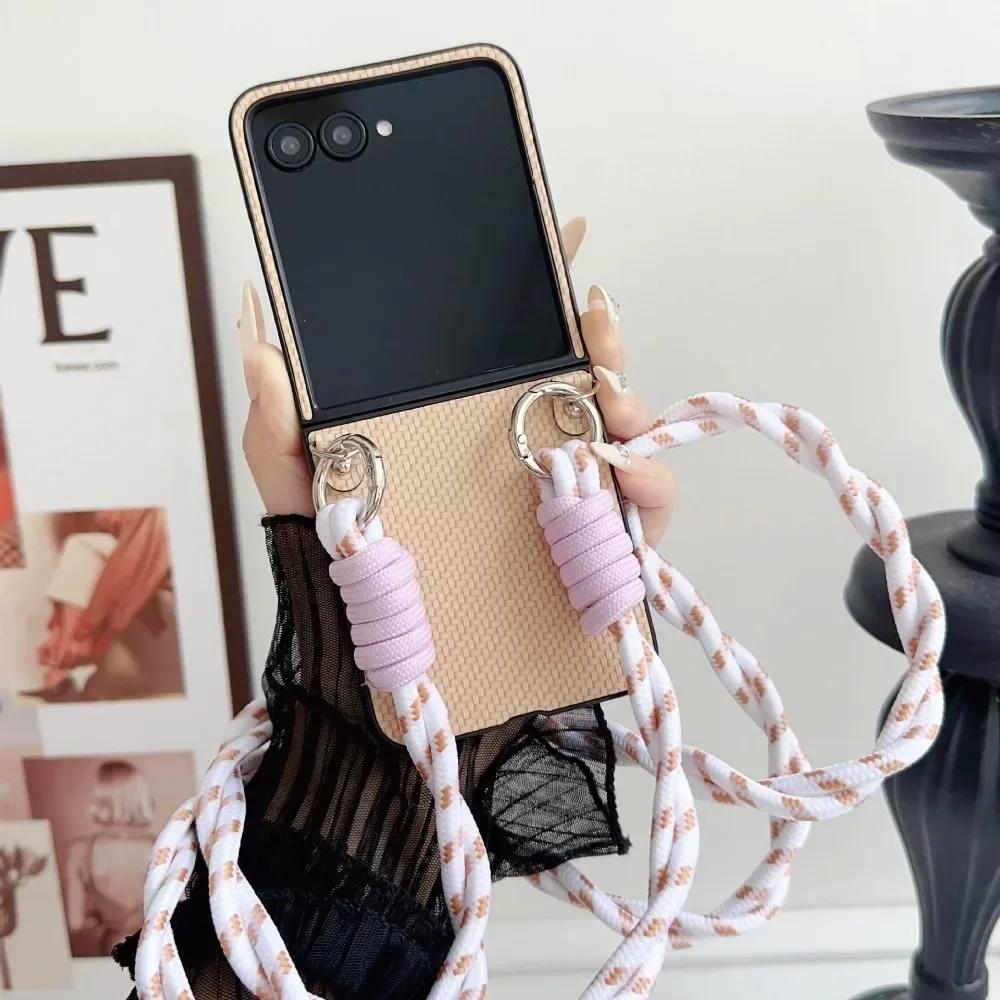 PU Leather Crossbody Phone Case for Motorola Razr 60 Ultra 2026 50 40 Moto Razr60 Razr50 Weave Lanyard Hard Protectie Cover