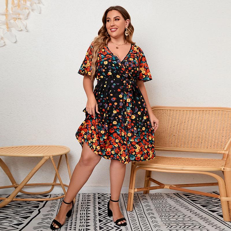 Женское платье, летние женские длинные платья с коротким рукавом, повседневные платья в богемном стиле с v-образным вырезом и большими размерами