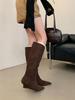 2025 осень и зима новая мода замшевые ботинки модные квадратный носок каблук ботинки-чулки ботинки Мартин высокие ботинки