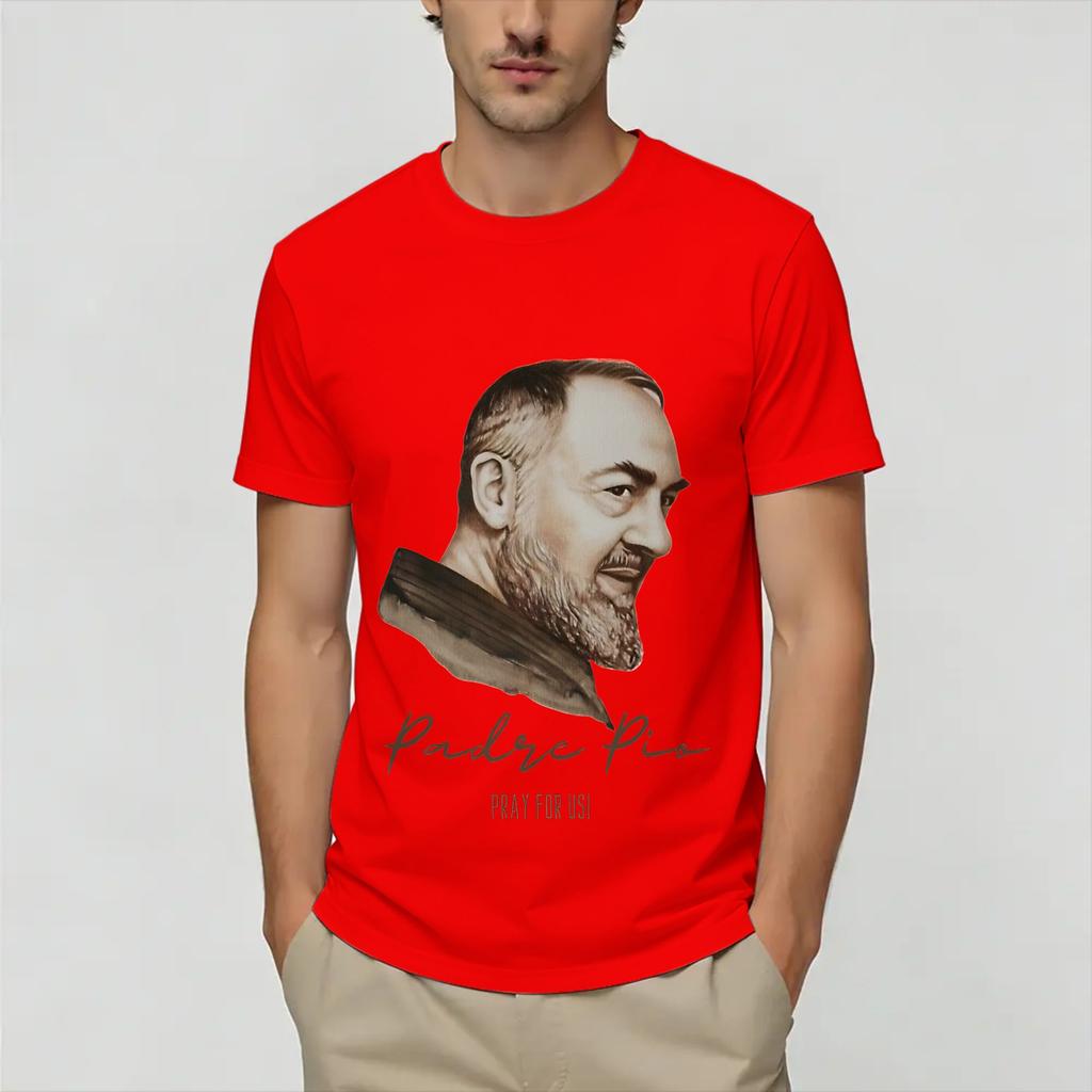 Padre Pio Unisex T Shirt Funny Tees Short Sleeve Round Neck TShirts Cotton Printed Tops