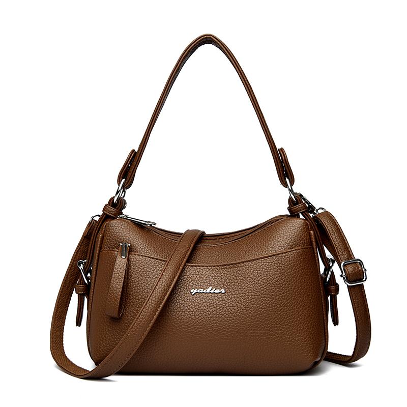 Daily Commuting Two Layers Casual Tote Hand Bags Quality Oil Pu Leather Shoulder Crossbody Bags for Women Mother's Handbags