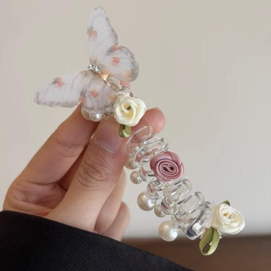 4 шт. Резинки для волос спиральные, резинки для волос, декор в виде цветов и бабочек, держатели для хвостика, пучка, косы, эластичные, нескользящие повязки для волос, инструменты для укладки волос