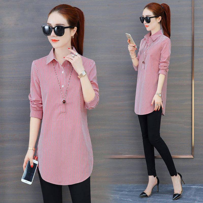 Модные женские блузки весна-осень в стиле с длинным рукавом в полоску женские длинные рубашки элегантные женские повседневные топы DF3415