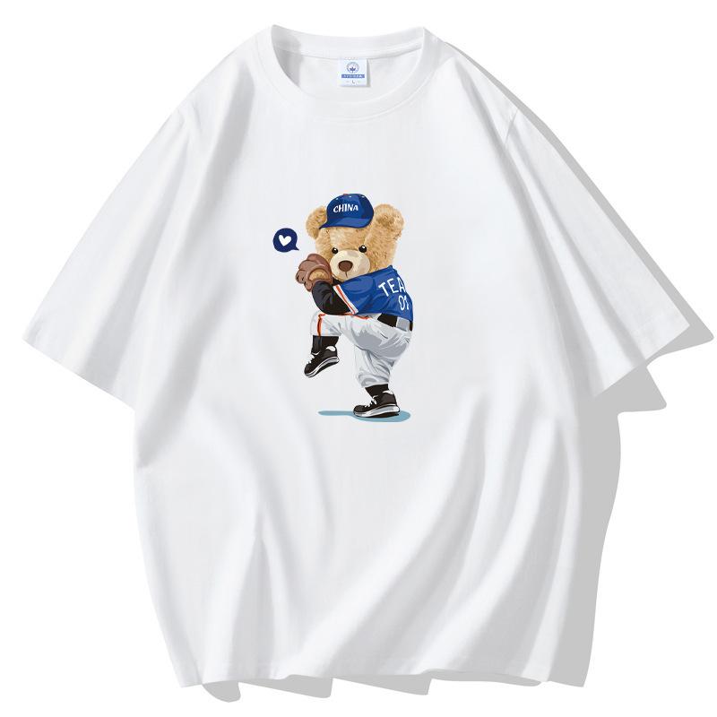 Футболка Baseball Bear Men с короткими рукавами, свободная, 100% хлопок, повседневная, размер S-5XL