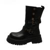 Осень Зима Пряжка для ремня Женские Рыцарские Сапоги Модная Обувь Слипоны Винтажная Платформа Квадратный Каблук Женские Ботильоны до середины икры