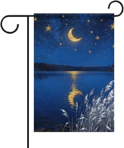 Starry Night Over Lake Garden ag Double Sided Banner Home Yard House, 12x18" XXQ