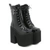 2024 Women's Short Boots Patent Leather Square Head Double Waterproof Platform Thick Heel Super Heel Women And Bare Boots