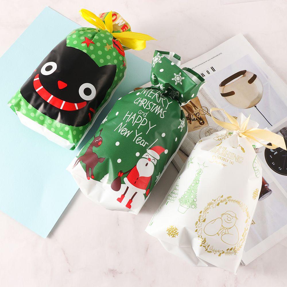 5pcs Kids Pastry Tool Santa Claus Elk Cookies Gift Bags Christmas Decor Candy Package Drawstring