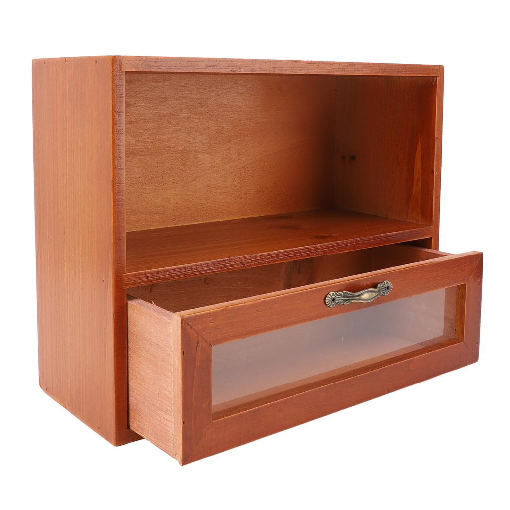 Винтажный настольный органайзер из массива дерева, настольный шкаф-витрина, коробка для хранения с прозрачным ящиком для кухни, гостиной, спальни