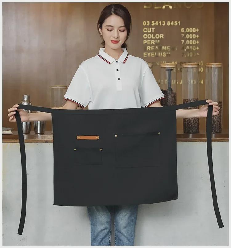 Унисекс водонепроницаемый холщовый полудлинный кухонный фартук с логотипом на талии