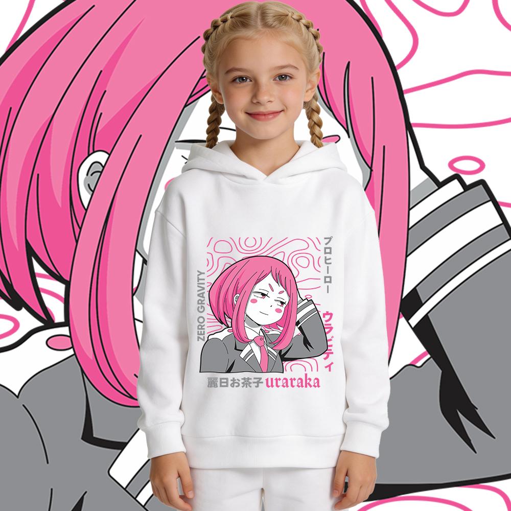 My Hero Academia Uraraka Anime Print Boys Girls Kids Fleece Hoodie Pullover Fall Winter Warm Sweatshirt Soft Casual Clothes