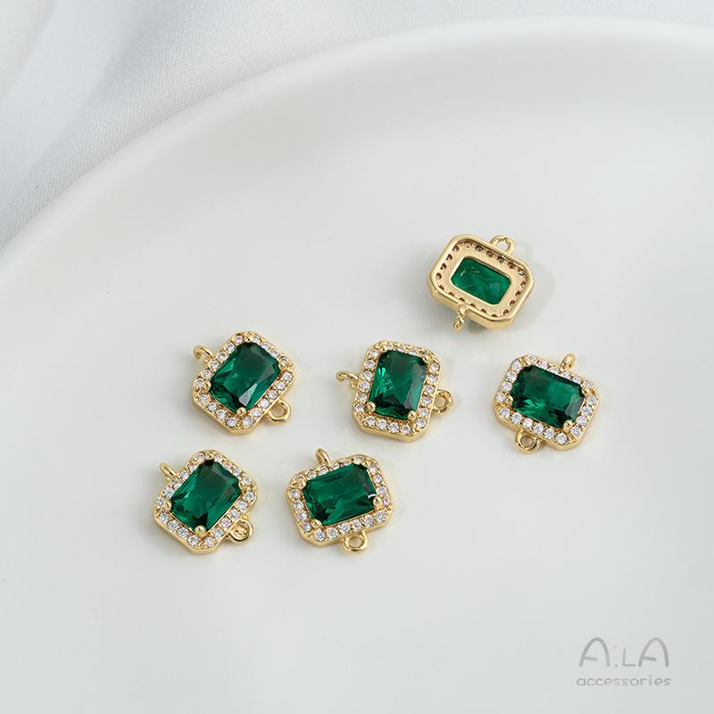 Позолоченное золото 14 карат, изумрудно-оливковый циркон, геометрические двойные серьги-кольца, ювелирный аксессуар