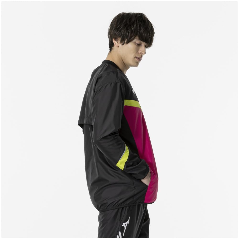 Теннисная одежда, ветровка, рубашка, водоотталкивающая, стандартный силуэт, сетчатая подкладка 62MEA504, черный x розовый XL [Mizuno]