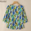 ZANZEA Women Round Neck 3/4 Sleeve Casual Print Blouse