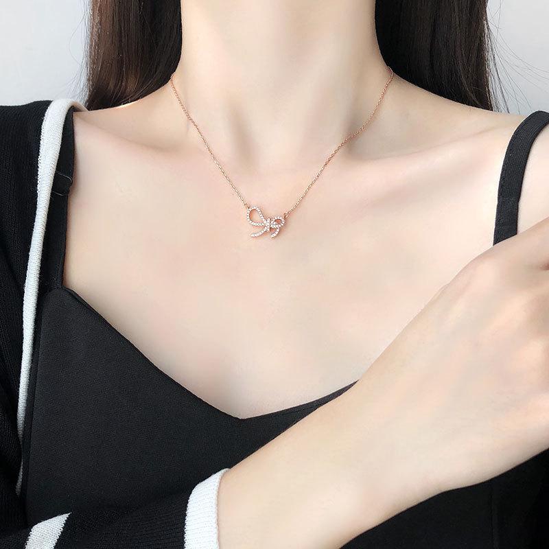 Супер Фея Милый Бантик Бриллиантовое Ожерелье Легкое и Элегантное Темпераментное Универсальная Ключичная Цепочка