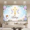 Girls Boys Holy Communion Backdrop My First Communion Banner My Baptism Cross Dove Photography Background Baby Shower Supplies