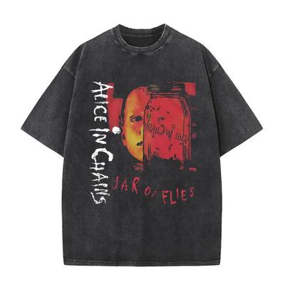 Мужские ретро футболки оверсайз Лимитированная футболка рок-группы Alice In Chains Винтажная футболка с эффектом стирки Женские футболки в стиле панк-поп-музыки