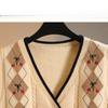 Женский вязаный жилет, кардиган с V-образным вырезом и ромбовидным узором, вышитый жилет, свободный жилет для женщин на весну и осень