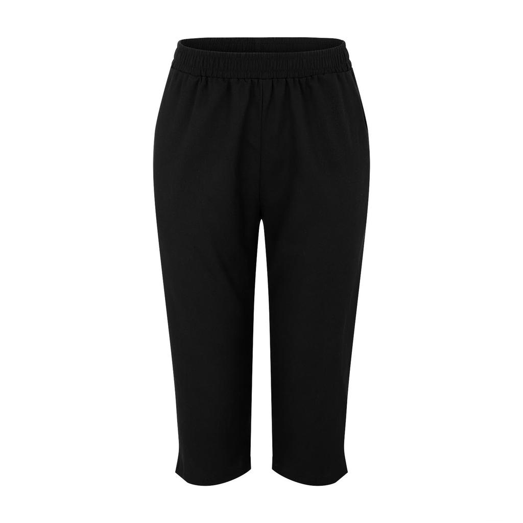 Женские модные однотонные свободные повседневные брюки с эластичной резинкой на талии и прямыми карманами длиной до икры