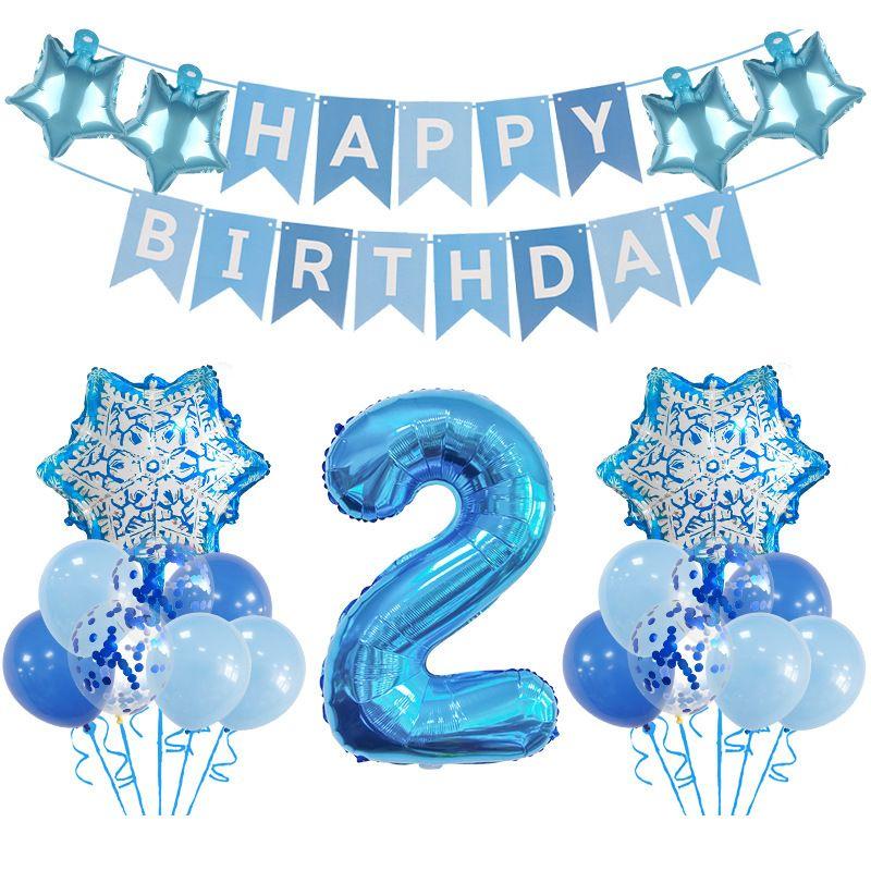 Snowflake Theme Birthday Party Balloon Set with Snowflake Pentagram Decoration Balloons