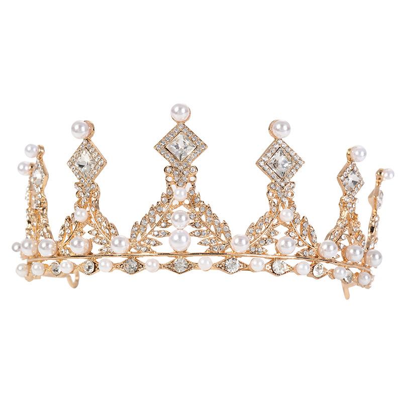 New Children's Handmade Crown Princess High-Grade Crystal Alloy Crown Girl Birthday Performance Headdress