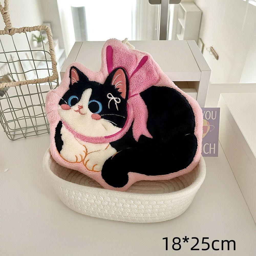 Soft Toilet Handkerchief Cute Cat Washcloth Cartoon Hand Towel  Kitchen