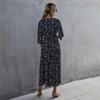 Летнее платье макси с принтом, длинное, тонкое, с V-образным вырезом, высокой талией, половиной рукава, темно-синее, SML XL
