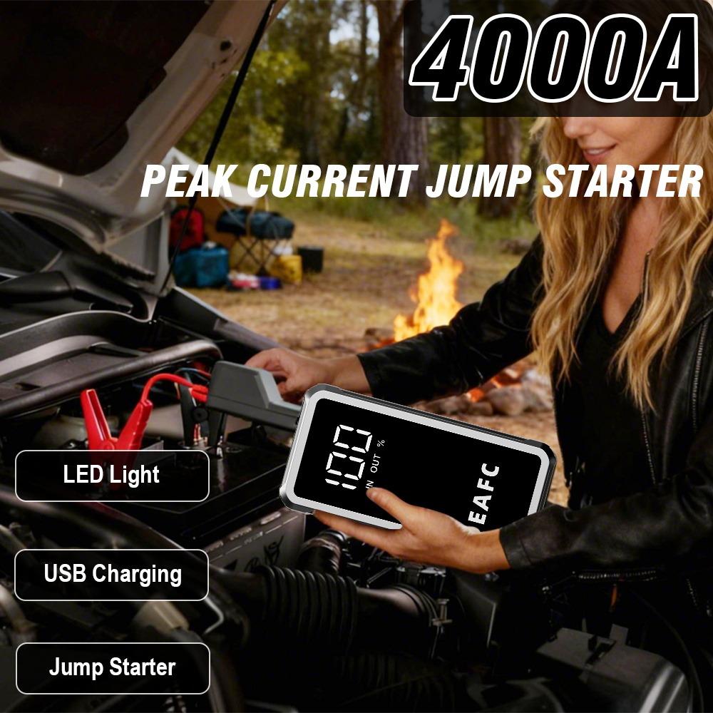 EAFC Портативный пуско-зарядное устройство для автомобиля 4000А Пик 12В, Power Bank, Инструмент для аварийного запуска автомобиля, для бензиновых двигателей до 10.0 л / дизельных до 6.0 л с умными зажимами