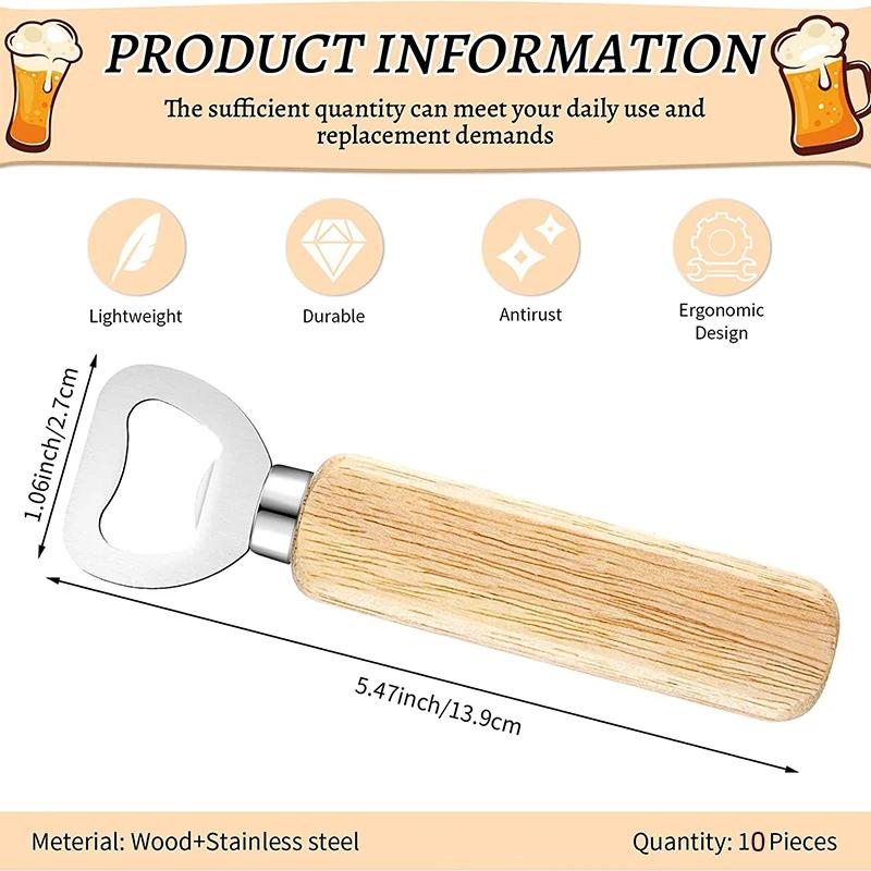 10Pcs Stainless Steel Bottle Openers, Wood Handle Bartender Beer Soda Openers - Bar, Kitchen & Restaurant Supplies