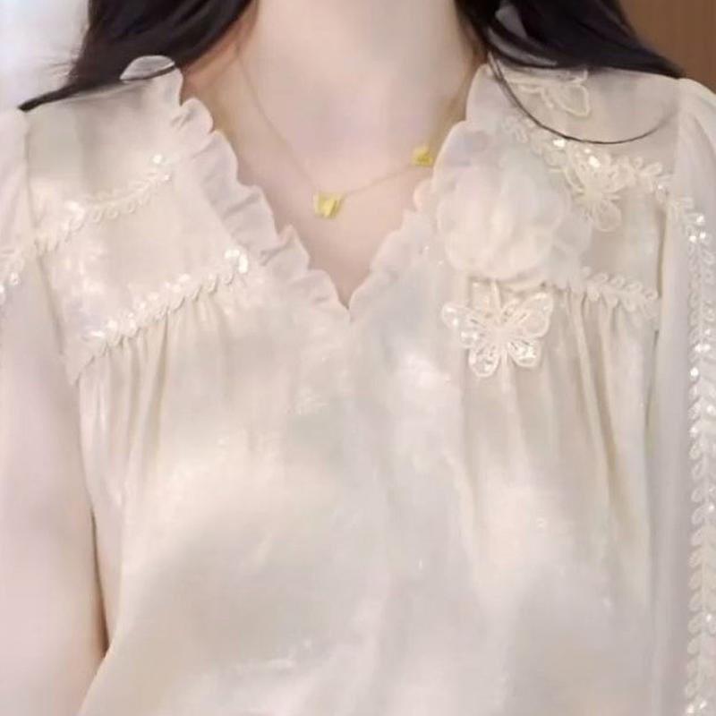 Весна Лето Новая мода V-образный вырез три четверти блузка женская High Street повседневная пэчворк съедобные древесные грибы универсальные пуловеры