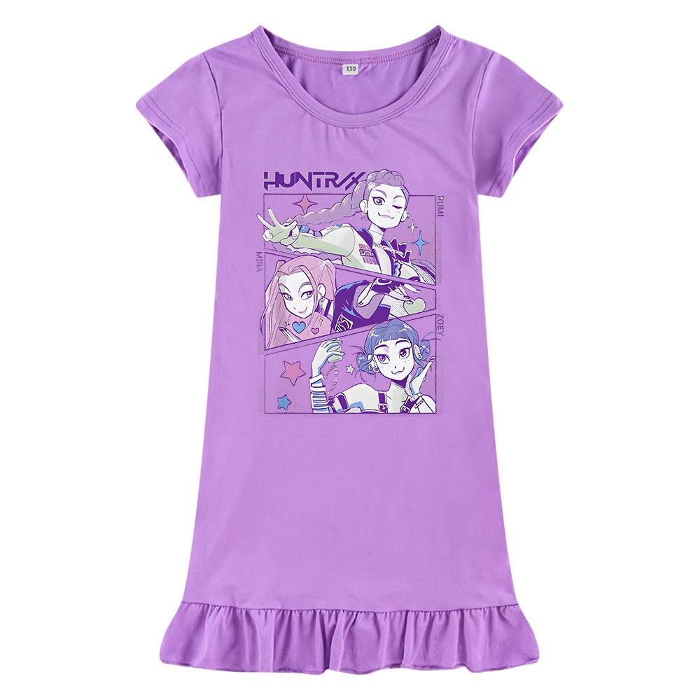 Hot selling Kpop witch hunting group printed girls' dress ice silk nightgown