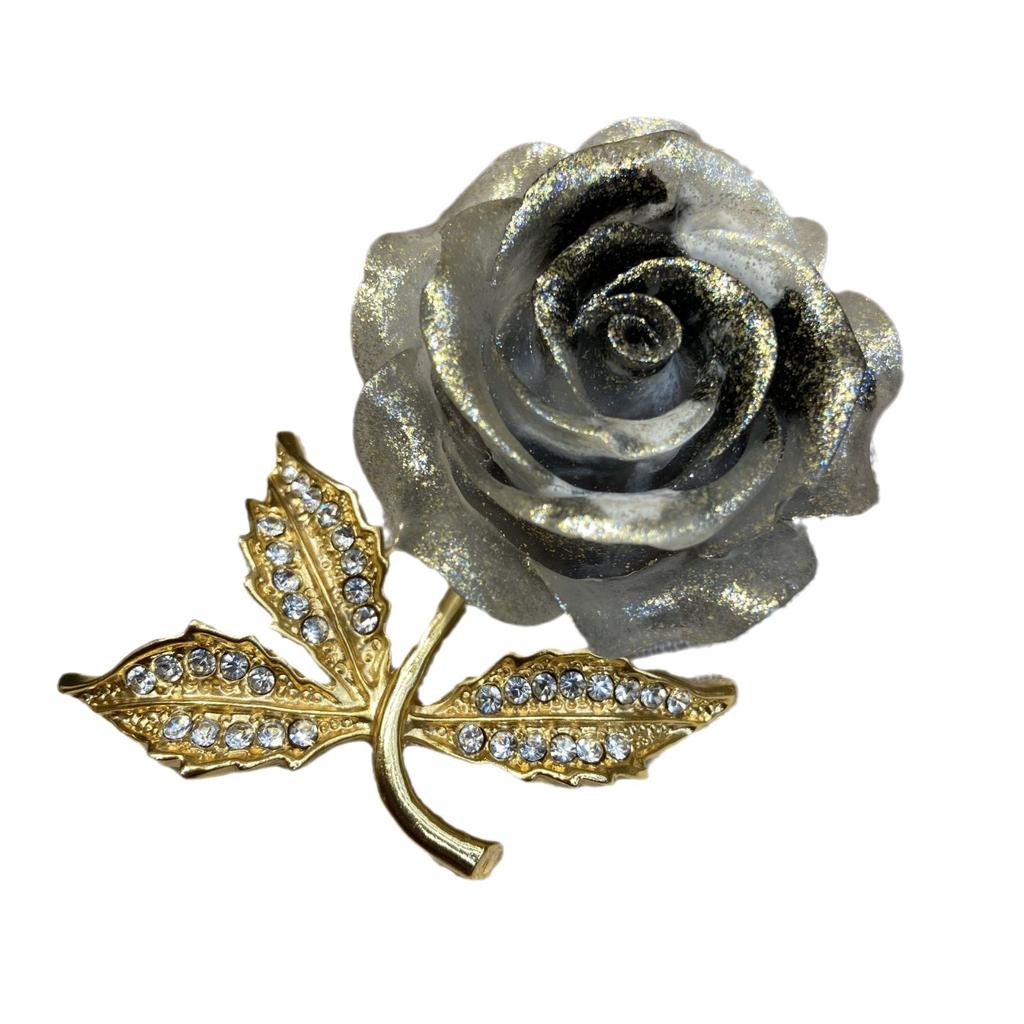 Золотая пудра Серебряная розовая роза Брошь Медная ветка Бриллиантовый цветок Булавка Аксессуары для одежды Источник
