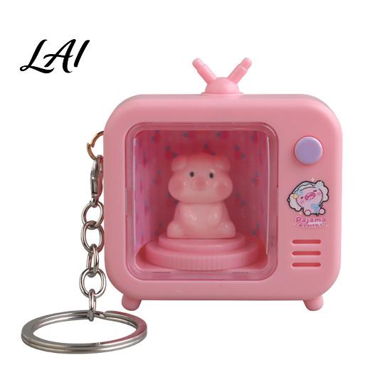 Portable Cartoon Keychain Light Rotating Animal TV Keychain Funny Retro Television Shaped with Practical Nighttime LED Light Keyring Gift