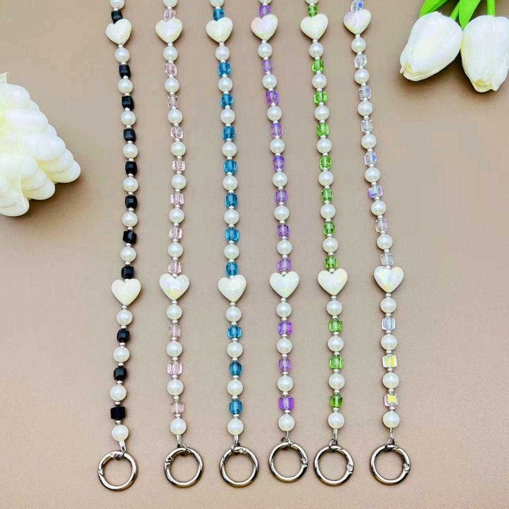 Hanging Decoration Wallet Necklace Chain Pearl Love Bead Phone Anti Loss Lanyard Phone