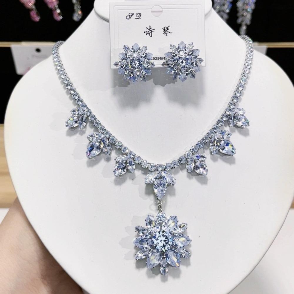 Розовый кулон серьги для женщин Помолвочное модный хрустальный набор украшений Свадебные чокеры Вечеринка Аксессуары Подарки