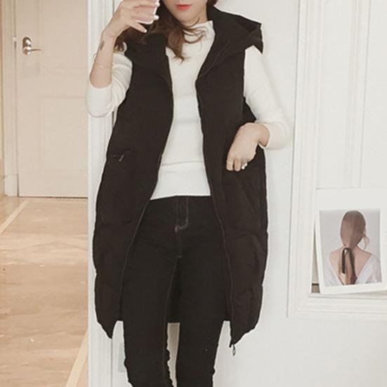 Женский осенне-зимний однотонный длинный жилет с капюшоном без рукавов и карманами на молнии, жилет с хлопковой подкладкой, верхняя одежда