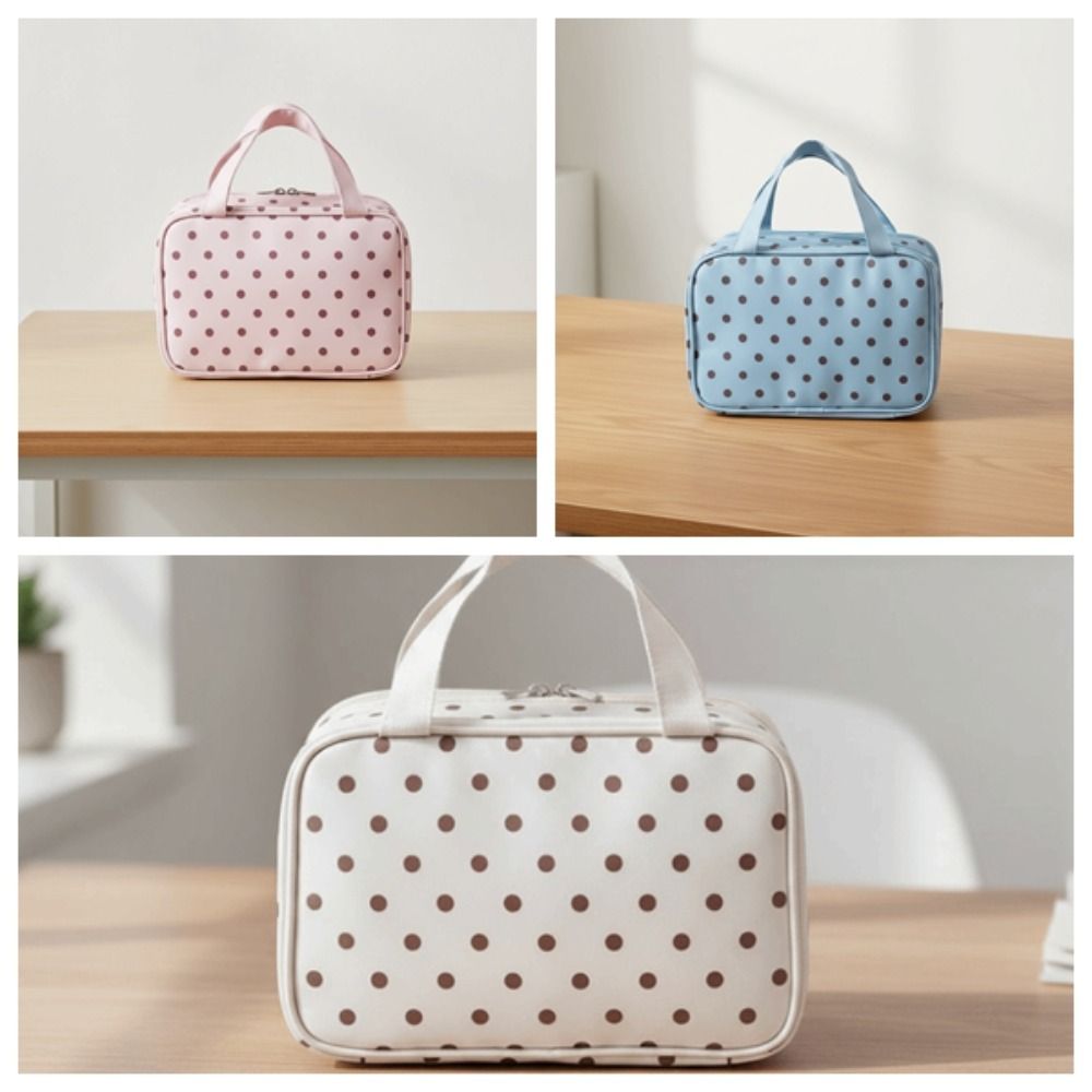 Waterproof Cosmetic Bag Large Capacity Polka Dot Toiletry Case Luggage Sleeve Dual Zippers Travel Organizer Makeup Artists