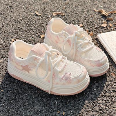 Розовые туфли на платформе, женские нишевые кеды, летне-осенние универсальные дышащие сетчатые туфли, легкая повседневная обувь